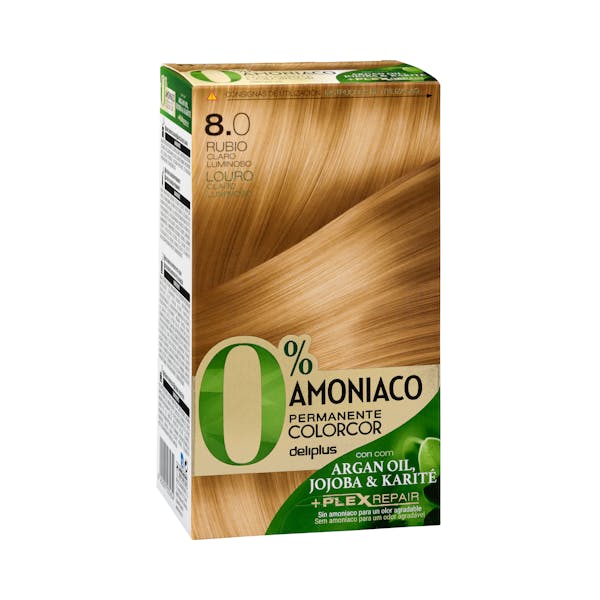 Coloración permanente 0% amoníaco 8.0 rubio claro luminoso Colorcor