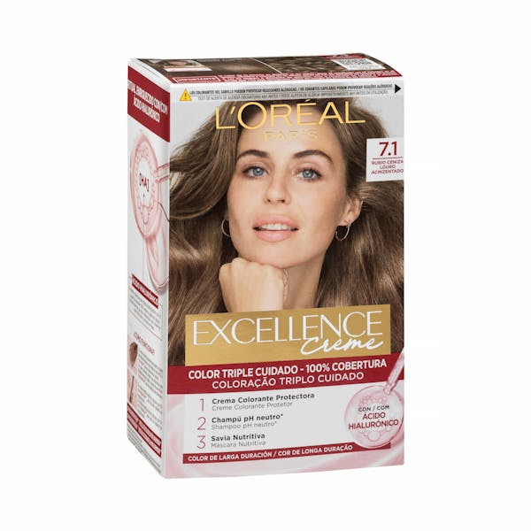Coloración permanente 7.1 rubio ceniza Excellence Creme