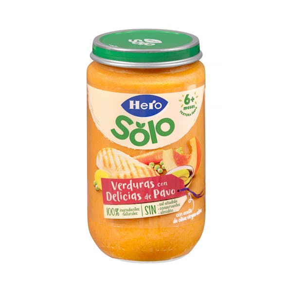 Papilla verduritas con delicias de pavo Hero Solo natur +6 meses