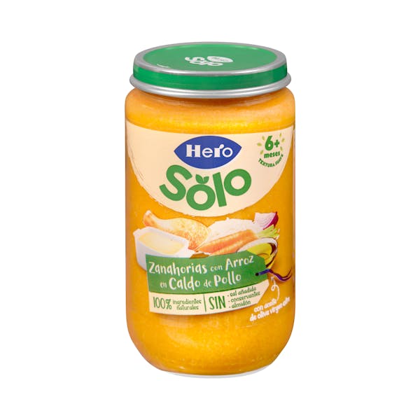 Papilla zanahorias con arroz en caldito de pollo Hero Solo +6 meses