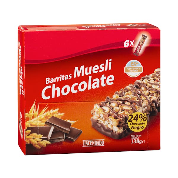 Barritas de cereales muesli y chocolate Hacendado