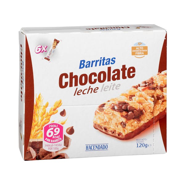 Barritas de cereales y chocolate con leche Hacendado