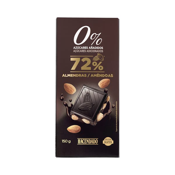 Chocolate negro 72% de cacao Hacendado con almendras enteras